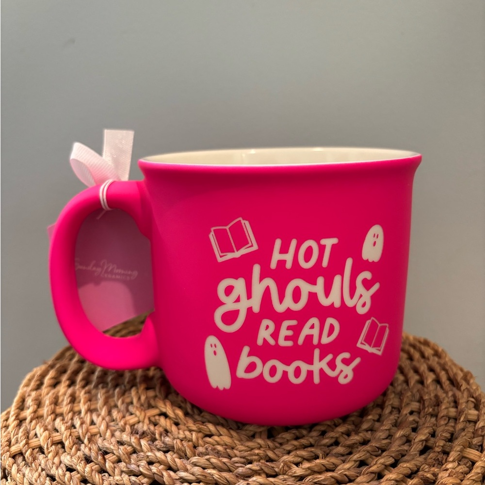 Hot pink Halloween Hot ghouls read books coffee cup mug - Picture 2 of 3